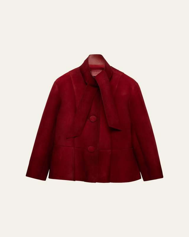 Suede Single-Breasted Coat With Scarf